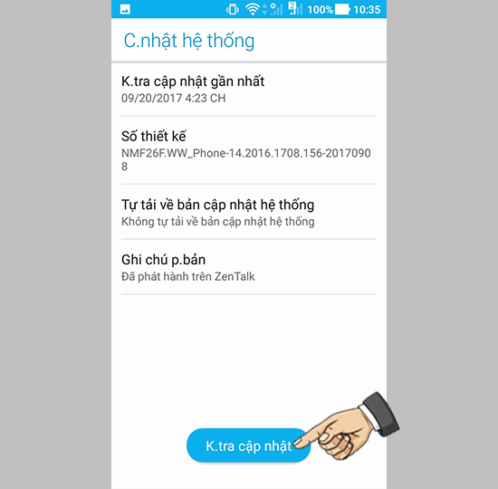 Chọn kiểm tra cập nhật